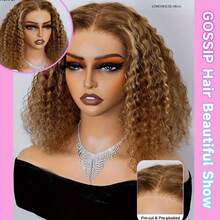 250% Density Honey Blonde Ombre Deep Wave Curly Bob Wig 4/27 Pre-Plucked 13x6X1 Lace Front Wig Glueless Human Hair Wig For Women Wet And Wavy Short Style Elegant Look For Everyday Or Special Occasions - Highlight & Piano - View 6