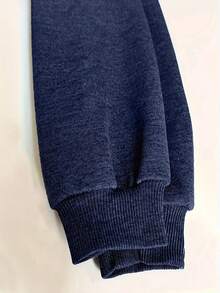 Plus Size Women's Solid Long Sleeve Sweatshirt With Thermal Lining, Autumn/Winter Casual - Navy Blue - View 5