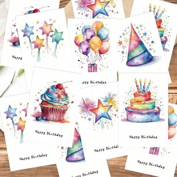 12pcs Colorful Birthday Thank You Cards Set With Envelopes, Greeting Cards For Invitations, Gifts & Celebrations