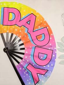 1 pieza Abanico plegable con diseño degradado de color "PAPÁ", regalo decorativo creativo para el Día del Padre, 1 pieza Abanico plegable con letra "SLAY" en fondo negro, y diseño de letra con estilo - Multicolor - Ver 6