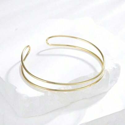 1pc 925 Sterling Silver & 14K Gold Plated Open Bangle Bracelet, Minimalist Luxury Jewelry Gift For Women
