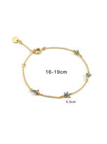 Charm-In 18k Gold Plated Brass Delicate Bracelet With Blue Zirconia Stone, And Versatile, Suitable As A Valentine's Day Gift