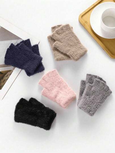 Handschuhe für Erwachsene mit warmer, gestrickter Halb-Handfläche und Halb-Finger, Herren und Damen Halb-Finger Handschuhe in einfarbig, geeignet für Outdoor-Radfahren, Sport geeignet, als Winter Halloween Geschenk tragbar