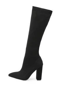 2025 Heel Knitted Mid-Calf Pointed Toe Sock Boots For Women, Thick Heel, Elastic, Spring/Autumn/Winter 2025 New Arrival