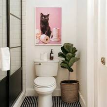 1 件，墙面艺术，现代海报，浴室猫咪印花，有趣的卫生纸海报，黑猫墙面艺术，Y2K 浴室装饰，可爱的厕所猫咪爱好者礼物，少女粉色装饰，客厅装饰，卧室装饰，美观，乔迁礼物，无框
