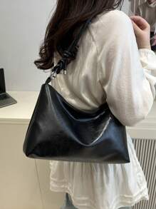 Bolso bandolera, de hombro y de mano minimalista con forma de media luna y correa ajustable, para mujer