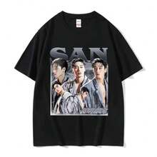 Fashion-South Korea Ateezs MINGI Graphic T-Shirt Men's Hip Hop Retro Fashion Short Sleeve T-Shirt Casual Cotton T-Shirt Streetwear - 黑色 - 查看 1