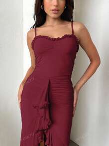 Vestido slip de malla de estilo urbano, escote trasero ajustado, para primavera/verano, bodas, invitados, graduaciones, ocasiones formales, vestidos de verano para mujer