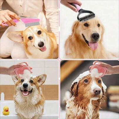Juego de 8 piezas de herramientas para el aseo de mascotas, kit de autolimpieza para mascotas, incluye cortaúñas y lima para mascotas, peine antipulgas, cepillo de champú para mascotas, cepillo quitapelo para mascotas, peine quitapelo, cepillo de dientes de silicona