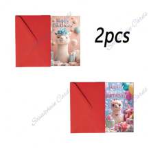 1pc/2pcs Alpaca Fantasy Themed Birthday Greeting Card, Blessing Card, (With Envelope) High Quality Paper, Creative Alpaca Design, Suitable For Friends Party Family Gathering, Birthday Card For Family Members Classmates Friends. School Supplies,Back To School
