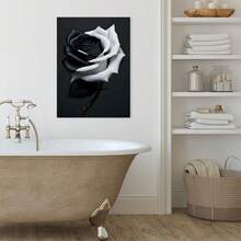 Arte de pared enmarcado con rosas en blanco y negro, póster moderno de impresión de rosas, decoración de pared de pintura, flor de campo para sala de estar, dormitorio, baño, granja, decoración del hogar, decoración creativa del hogar, pósters decorativos de alta calidad, dormitorio, gimnasio, bar, cafetería, arcade, decoración de pared de sala de estar, regalo perfecto. - Enmarcado - Ver 3