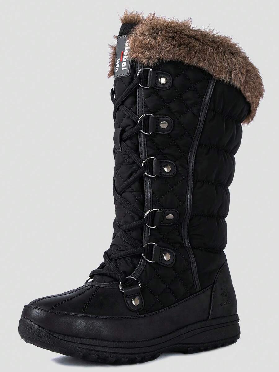 GLOBALWIN Women's Snow Boots Mid Calf Warm Winter Fashion Boots Comfortable Lace-UpWaterproof Boots Insulated Non-Slip Outdoor Shoes For Women - 1816黑色 - 查看 1