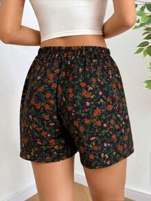 Short corto dama mujer estampado floral femenino fresco verano comodo playa casual - Negro - Ver 2