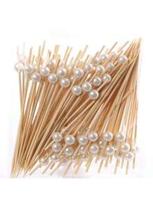 100 支/包 混合颜色鸡尾酒棒，竹签，10+ 种款式可选，4.7 英寸水果签，珍珠鸡尾酒棒，适用于夏季派对、万圣节、圣诞派对、各种节日、生日派对用品