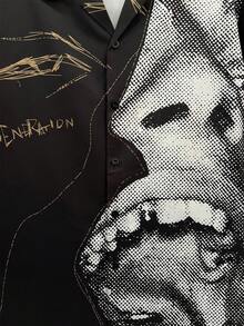 1 件花卉印花休闲男士沙滩衬衫，独特的 Y2K 轮廓图案，夏威夷风格，春夏 - 黑色 - 查看 3