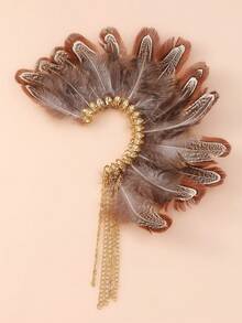 1pc Retro Feather Tassel Earrings, Bohemian European & American Fashion Creative Earrings