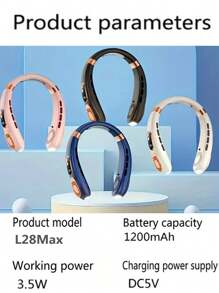 USB Rechargeable Portable Necklace Fan, 5-Speed Adjustable, LED Night Light For Emergency Lighting, Must-Have For Fast Cooling In Summer, Suitable For Home, Travel, Outdoor Sports, Beach Vacation