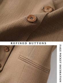 Women Plain Vest, V-Neck Jacket, Spring/Autumn, Fashion Office Wear - Camel - View 4