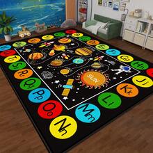 1pc Black Outer Space Area Rug ABC Letters Play Mat Non-Slip Solar System Interstellar Planets Carpet Bedroom Playroom Home Decor Rug - Black - View 4