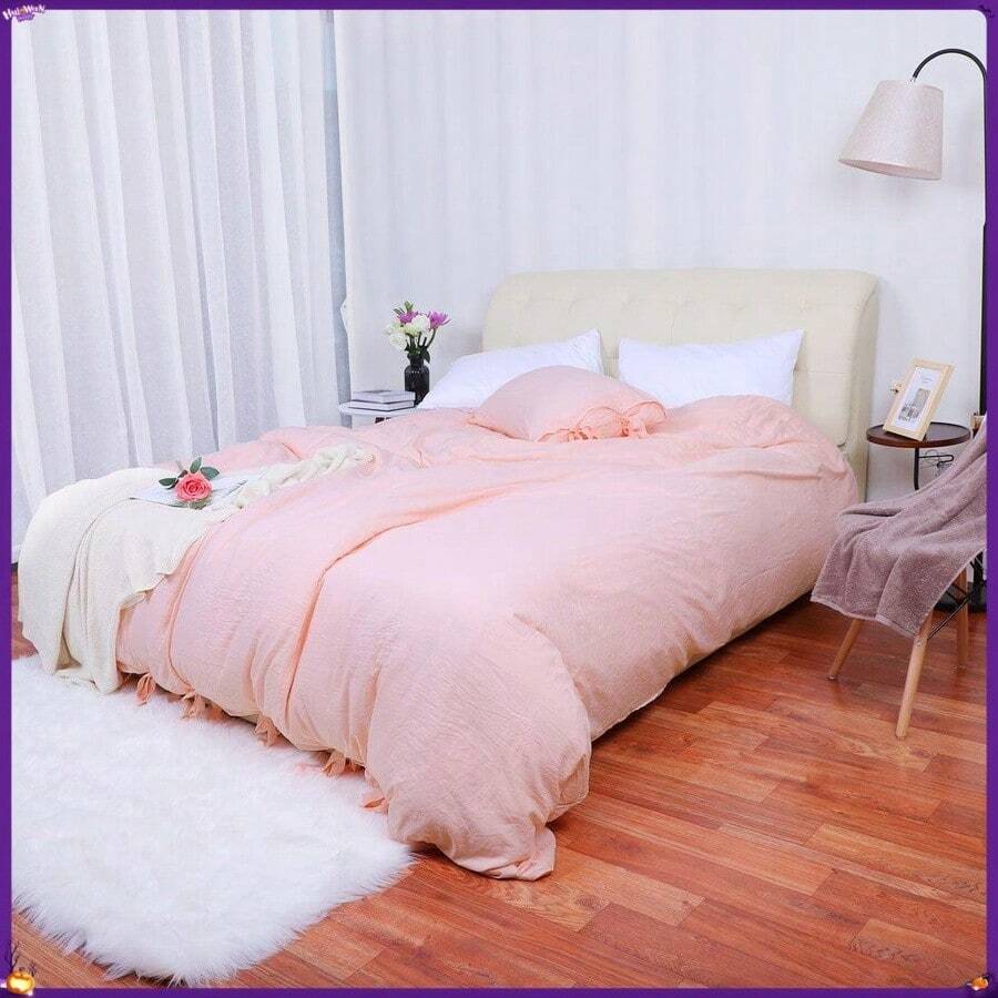 Washed Cotton Bed Strap Duvet/Quilt Cover Sets Light Pink