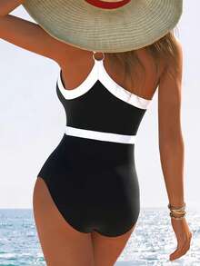 1pc Solid Color Casual Elegant Sexy Hollow-Out Knit Fabric Open Ring Buckle Vacation Beach Travel Sports & Fitness Dress, Suitable For All Seasons