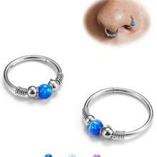 2Pcs 18G Opal Nose Rings Hoops - 316L Surgical Steel Septum Nose Rings For Women Conch Piercing Jewelry Daith Helix