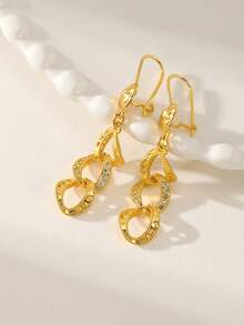 2pcs Fashionable And Versatile Exquisite Minimalist Light Luxury Personalized Ring Inlaid With Artificial Zirconia Gold Women's Earrings, 24K Gold, Personalized DIY, Sent To Besties, Friends, Girlfriends, Wives, Festivals, Birthday Gifts, Suitable For Women And Girls To Wear On Daily Holidays - Yellow Gold - View 3