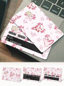 SUPSTICKER 4 件卡通粉色独角兽和可爱六边形恐龙图案信用卡贴纸，超薄双面，采用优质防水防刮 PVC 材料制成，防刮，无气泡，即撕即贴，非常适合旅行和日常通勤，5.39 * 18.6 英寸