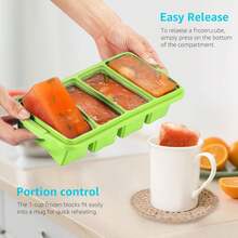 Silicone Freezer Tray With Lid - Silicone Freezer Food Molds- Large Ice Cube Tray,Silicone Freezer Container,Freeze & Store Soup, Sauce, Broth,Leftovers - Makes 4 Perfect 1 Cup - 2Pack-Trái cây xanh - Xem 2