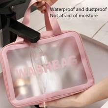 1pc Transparent Large Capacity PVC+PU Toiletry Bag, Cosmetic Wash Organizer Pouch, Semi-Transparent Matte Storage Bag For Women