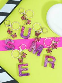 Breloc cu litere engleze A-Z, albastru și violet, fluture, franjuri, geantă de femei, dragoste, paiete, rășină, pandantiv, breloc auto, accesorii auto, geantă, farmec școală, drăguț Goth Y2k