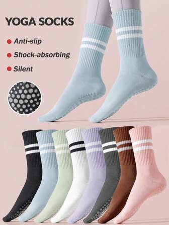 1 par de calcetines de yoga largos con agarre para mujeres, calcetines antideslizantes con agarre para Pilates, barra, danza, yoga, regalo de Navidad