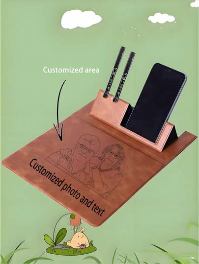 Custom Photo Engraved Mouse Pad – 3-In-1 Foldable Desk Mat With Phone Holder & Pen Stand, Non-Slip PU Leather, Kawaii Aesthetic Multifunctional Desk Organizer, Premium Stitched Edges, Ideal Gift For Gaming, Office & College, Birthday & Christmas Presents, 5 Colors