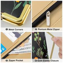 Cute Waitress Book With Money Pocket, Leather Server Book With Zipper Wallet, Black Serving Organizer Fits Server Apron - Flowers A - 查看 5