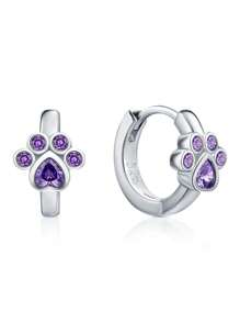 1 Paar 925 Sterling Silber Hypoallergene süße Katzen Pfoten Ohrringe - besetzt mit funkelndem lila Zirkonia, charmant und niedlich. Perfekt für Mädchen Frühling/Sommer Alltag oder Zusammenkünfte, ideal als Geburtstags-/Feiertagsgeschenk für Mädchen oder Freundinnen