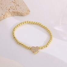 1pc, 18k Gold Plated A-Z Initial Bubble Bracelet Classic Fashion CZ Pave Charm Beads Stretch Design Gift