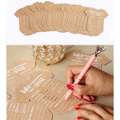 50pcs-Clothing Style Prediction Advice Cards For Decoration Gender Reveal Kraft Paper Suggested Prediction Cards For Baptism Game Gift Or Party Guests To Offer Advice For New Parents Handwritten Cards Home Party Game Props DIY Blessing Cardstock Wedding Decoration Photo Props, Birthday Party Decoration Props, Christmas Thanksgiving Fall Gifts Baby Shower Party Favos Gifts Boys And Girls