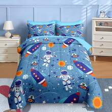7 Pcs Comforter Set Full Size, Space Moon Astronaut Bedding For Kids Teen, Cartoon Science Galaxy With Fitted Sheet 2 Pillowcases & 2 Shams For Bedroom Bed Decor - Multicolor - View 1