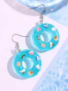 1 Pair Mini Cute Swimming Ring Earrings For Women, Suitable For Beach, Travel And Holiday Wearing
