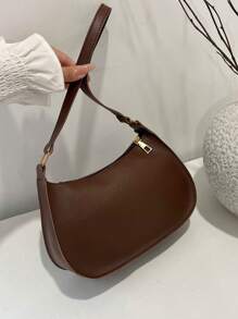 Bolso de hombro con cierre de cremallera en unicolor y estilo minimalista, bolso de medialuna elegante y sencillo, bolso de hombro con cremallera, bolso de piel sintética en unicolor, bolso burdeos, regalo ideal para Año Nuevo, bolso burdeos de moda