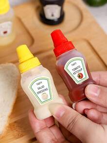 1/4 件迷你酱料瓶 - 便携式调味品挤压容器，用于盛放番茄酱、油、酱油和蜂蜜 - 塑料，非常适合办公室午餐，塑料便携式容器瓶办公室午餐盒野餐油酱蜂蜜沙拉酱香料瓶厨房用具公寓必需品返校，学校用品 - 彩色 - 查看 11