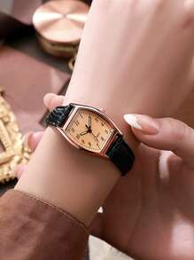 1 pieza/Set Reloj de mujer de cuarzo con diseño minimalista y creativo con forma de barril de vino y escala romana