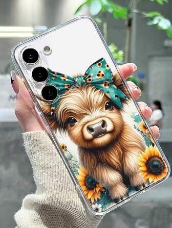 1pc Fashionable Animal Calf Print Perforated Transparent Painted Shockproof Phone Case Cover, Compatible With IPhone 16/11/16pro/16plus/16promax/16e/15Promax/13/14/12/XS/XR/7G/8P, Compatible With Samsung Galaxy S25/S25PLUS/S25 Ultra/A16/A36/A26/A56 Waterproof Anti-Fall Scratch Resistant