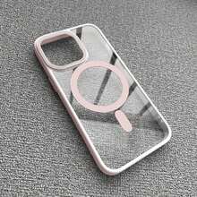 Transparent Magnetic Circular Phone Cover For Iphone 16 15 Pro Max 14 13 12 11 Pro Max Plus 13 Mini - Hồng - Xem 2