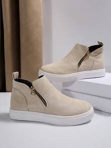 2025秋冬女式踝靴和短靴，卡其色平底靴，新款女式拉链短靴 - 米色 - 查看 7