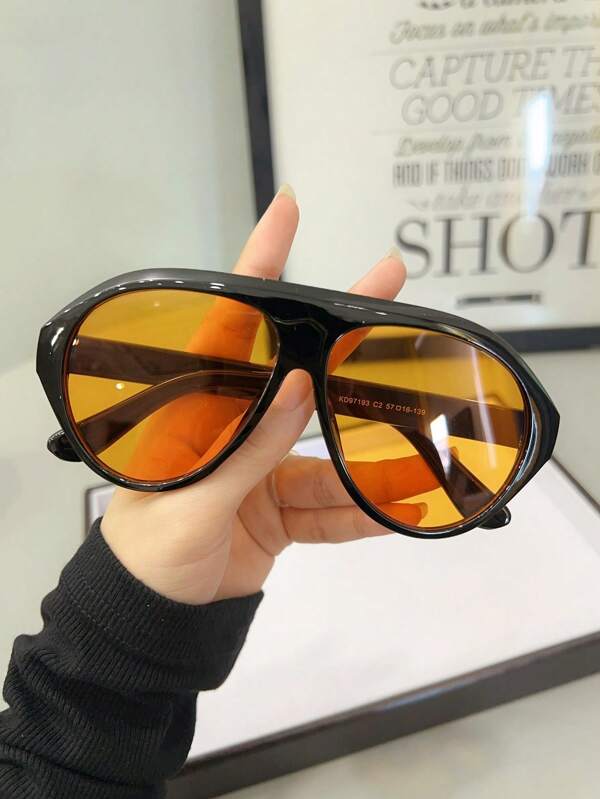 1 pieza Gafas cuadradas de moda oversize para mujer, gafas de estilo negro y marrón de para uso diario, playa de verano, estilo callejero para vuelta al colegio