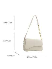 1pc Minimalist Solid Color Flap Shoulder Bag, Classic Textured Crossbody Bag, Women Handbag - White - View 4