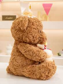 Lindo oso de peluche con forma de pastel de cumpleaños, suave oso de peluche kawaii, regalo de cumpleaños para niños, novias y novios.