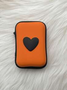 1 pieza Bolsa de almacenamiento portátil con forma de corazón de material EVA, adecuada para organizar cables/auriculares/cargadores/pequeños accesorios digitales/monedas