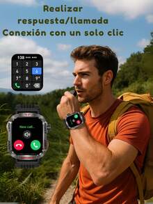 Reloj inteligente resistente para hombres Effeokki con llamadas inalámbricas, pantalla IPS de 2.01 pulgadas, talla grande de 100 modos deportivos, rastreador de actividad física, altitud, presión atmosférica, brújula, linterna LED, resistente al agua IP68, compatible con iPhone y Android para exteriores y aventura - Negro - Ver 7